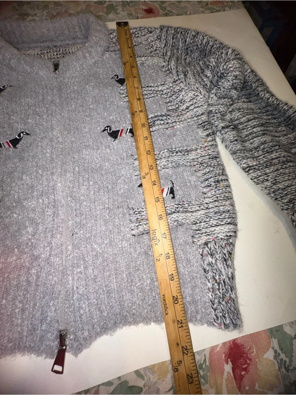 DOG EMBROIDERED DOUBLE ZIP-UP KNITTED CARDIGAN